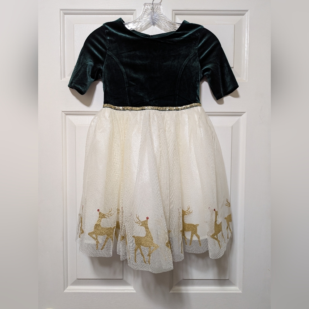 SZ Med (7/8) Girls Lilt Emerald Green Velour Bodice Tulee Reindeer Dress
